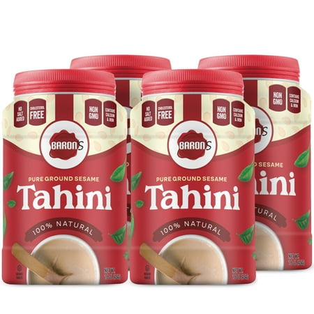 Baron s Pure Tahini Sesame Paste | Rich Creamy Spread for Hummus Dips Sauces | 4 x 16 oz Jars | Kosher Vegan Keto friendly Non-GMO Gluten-Free No Peanuts | All-natural Ground Seeds Tahina
