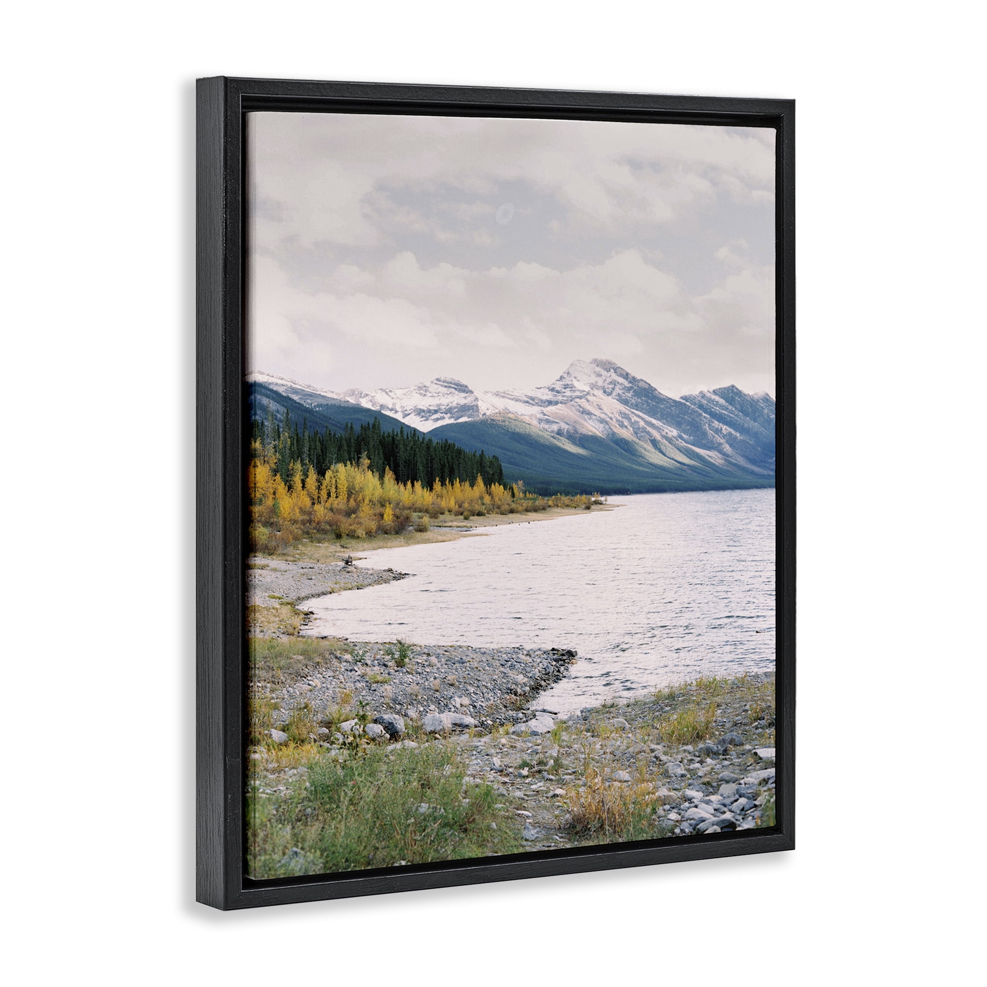 Stupell Industries Mountain Region Shore Landscape Photography Black Floater Framed Art Print Wall Art, 17 x 21
