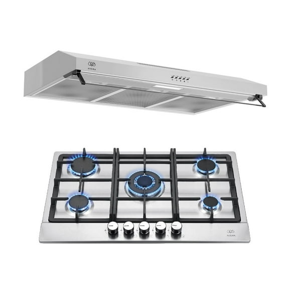 Combo Parrilla de Gas 5 Quemadores Y Campana Extractora de Pared 80 cm. AVERA  AI5CEA80/Gas Natural y Gas LP/Acero Inoxidable.