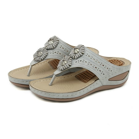 

Cathalem Fashion Women Summer Flowers Casual Open Toe Wedges Massage Soft Bottom Slippers Breathable Wide Width Womens Sandals Grey 7.5