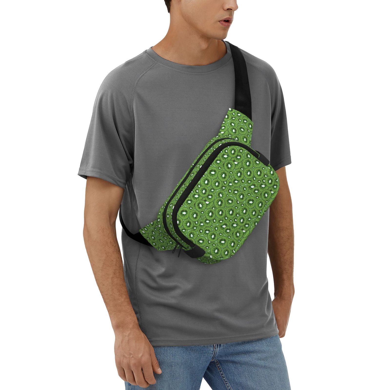 Picia Kiwi Fruit Print Square Double-Layer Waist Bag Mini Adjustable Waist Belt Bag Exercise Running Travel Hiking