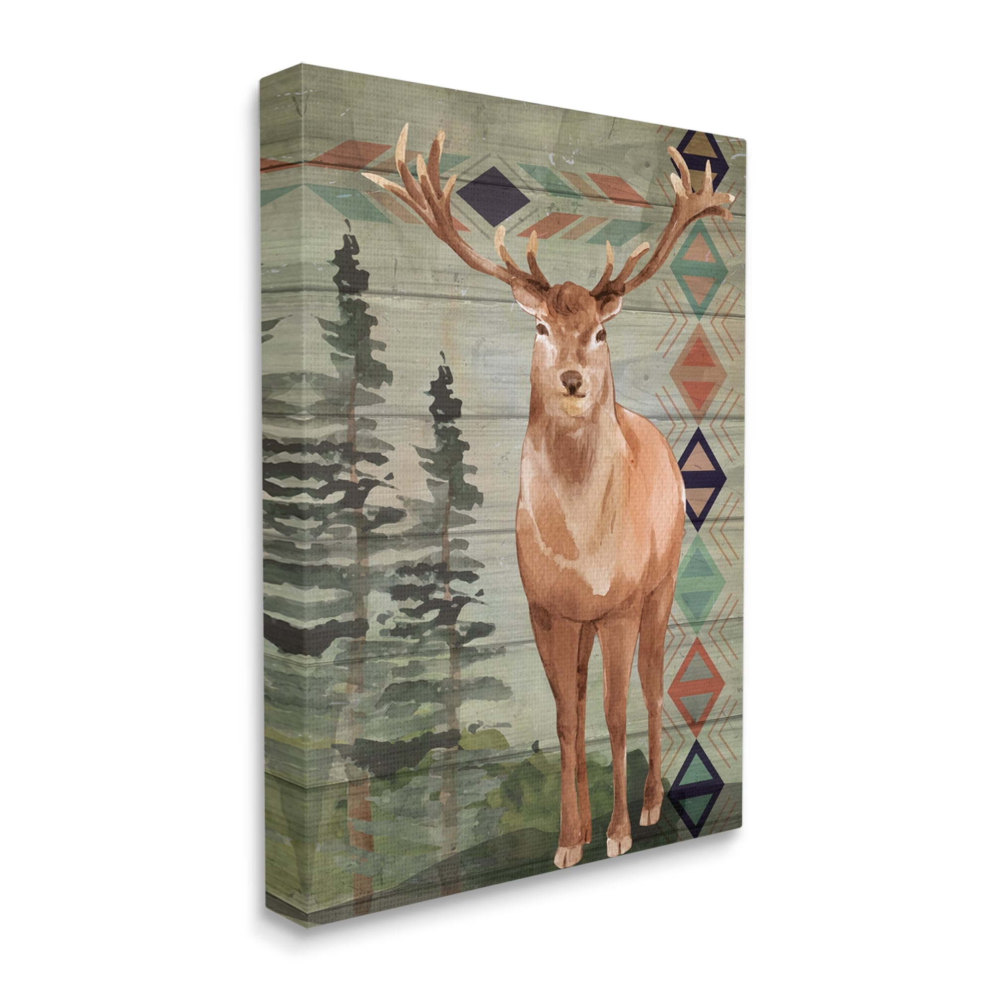 Stupell Geometric Pattern Wildlife Deer Animals & Insects Painting Gallery Wrapped Canvas Print Wall Art