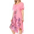 thumbnail image 3 of Sakkas Lida Womens Everyday Summer Relaxed Dress with Short Sleeves & Block Print - 19315-Pink - One Size Regular, 3 of 5
