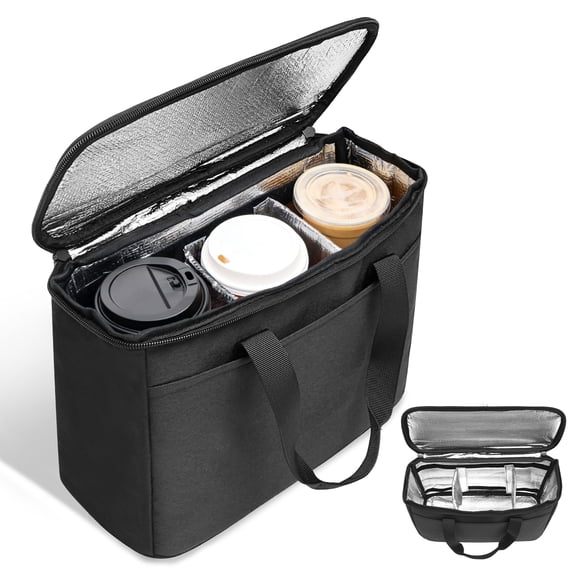 Reusable 3 Cups Drink Carrier for Delivery Insulated Drink Caddy Holder Bag with Handle and Adjustable Dividers for Take Out Beverages Outdoors