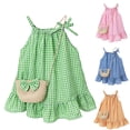 thumbnail image 4 of Vdoaml Little Girls Spaghetti Strap Beach Dresses Kids Gingham Sundress with Bag Toddlers Loose Babydoll Dress 4-5 Years Pink, 4 of 4