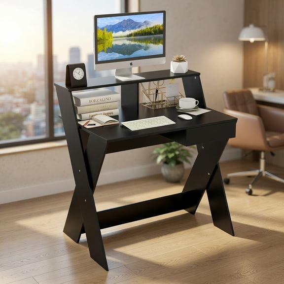 Spaco Small Computer Desk with Storage Drawer-Black, Office Desk, Gaming Computer Desks for Study,Working,Writing