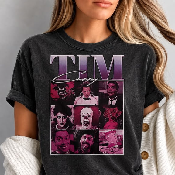 Tim Curry Retro Horror Movie Graphic T-Shirt, Vintage Cult Classic Character Collage Unisex Tee