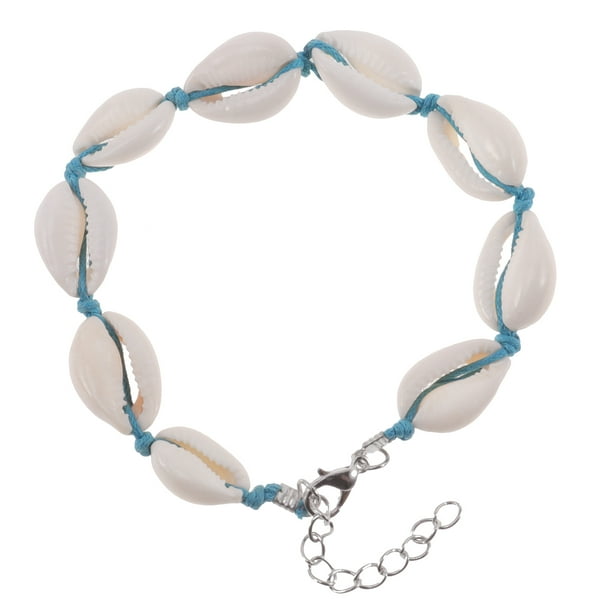 BRIGHTFUFU Pulsera de concha marina Pulsera de concha de nudo tejida hecha a mano simple para mujer Grils Lover Blue
