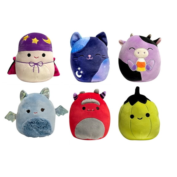 Squishmallow 5 Inch 2024 Halloween Squad A - Set of 6 (Mushroom, Cow, Cat, Monster, Pumpkin, Bat)
