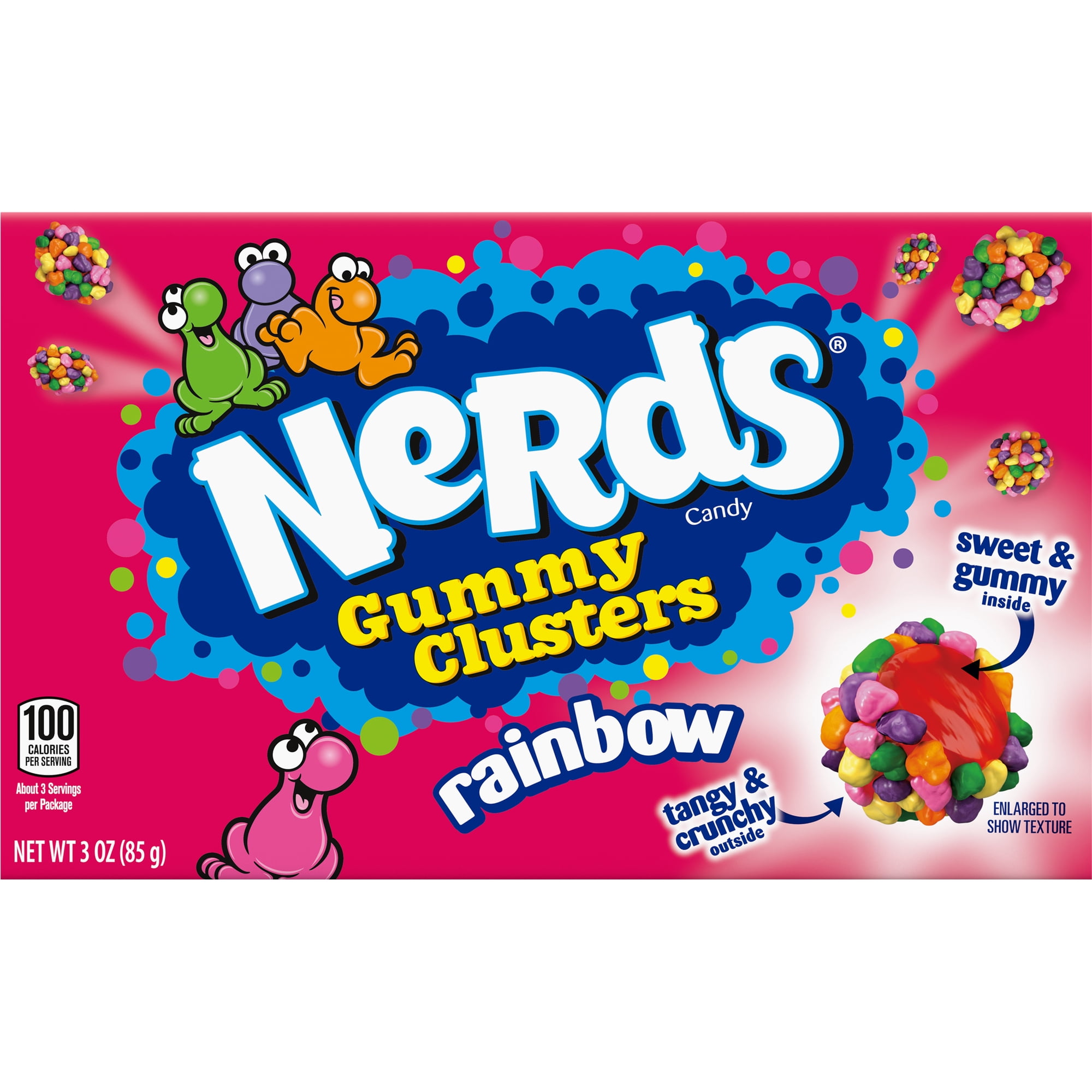 NERDS Gummy Clusters, Candy, Rainbow, Crunchy and Gummy, 3 oz Box