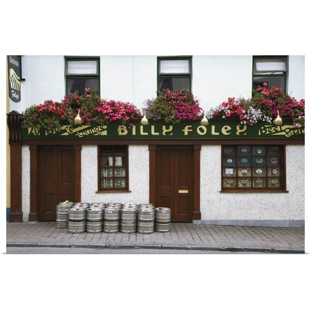 Freak 16' Barrel Front - Great BIG Canvas | Rolled Dennis Flaherty Poster Print entitled Ireland, County Tipperary. Beer barrels in front of Billy Foley pub