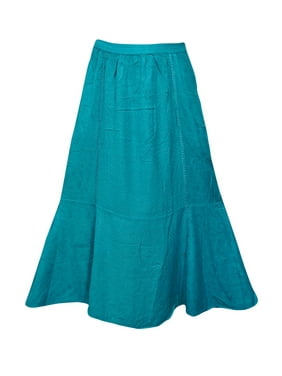 Mogul Womens Fashionable Blue A-line Rayon Long Skirts