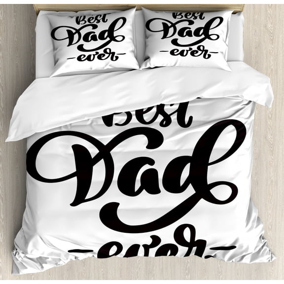 Father's Day Duvet Cover Set King Size, Monochrome Illustration of Cursive Bold Letters on a Plain Background, Decorative 3 Piece Bedding Set with 2 Pillow Shams, Charcoal Grey White, by Ambesonne