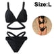 thumbnail image 2 of Conjunto de bikini de dos piezas con cuello alto para mujer, traje de baño recortado, traje de baño cruzado con vendaje con parte inferior, 2 of 5