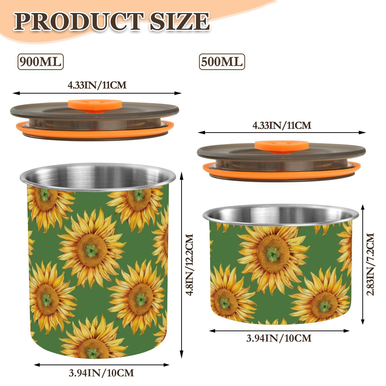 Sunflower Floral Airtight Coffee Bean Canister 30oz Food Storage Containers with Lids For Gournd, Tea, Sugar, Flour, Rice, Cereal, Candy Cookie Jar