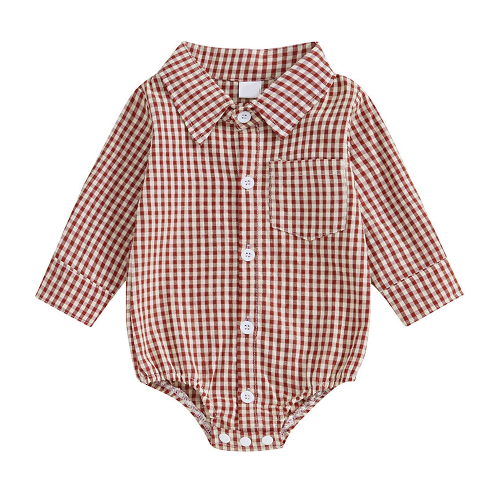 Virmaxy (0-12 Months) Girls Casual Plaid Onesie Baby Lapel Long