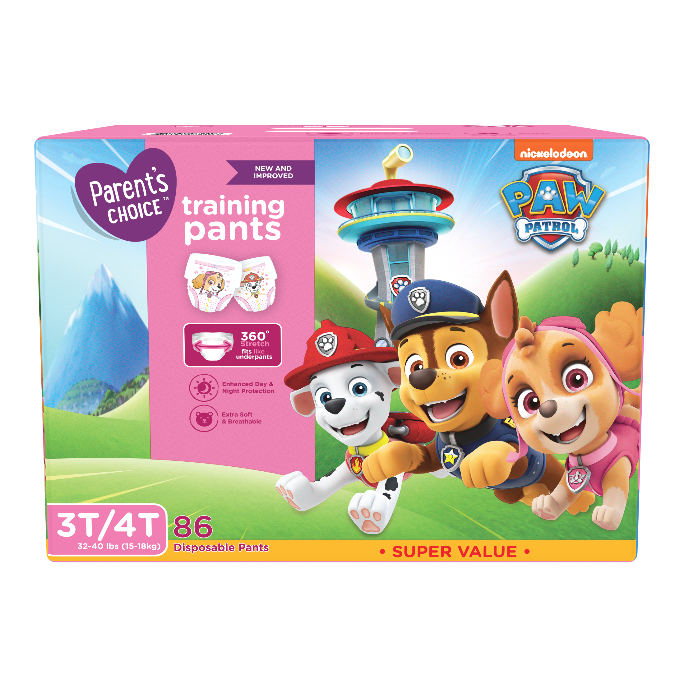 Parent's Choice Paw Patrol Training Pants for Girls, 3T/4T, 86 Count  (Select for More Options)
