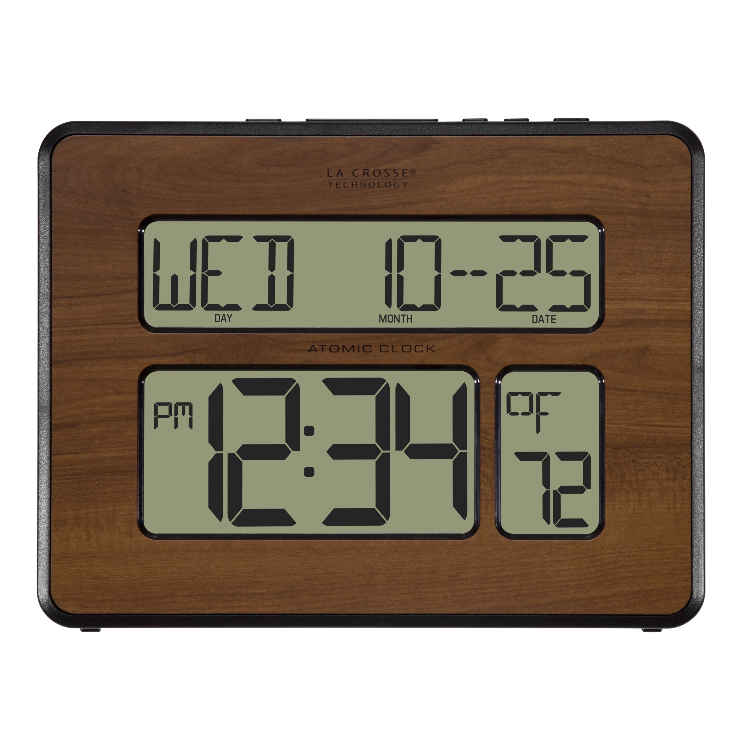 La Crosse Technology Atomic Calendar Backlight Digital Clock with Large Digits, Walnut, 513-1419BL-WA