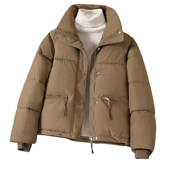 TKLPEHG Ladies Zipper Coats Warm Solid Thick Winter Outerwear Womens Sherpa Puffer Coat Comfortable Fit Puffer Jacket (Khaki,M)
