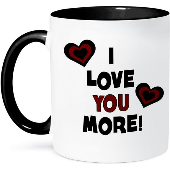 3dRose mug_211127_4 I Love You More In Black and Red With Hearts - Two Tone Black Mug, 11oz