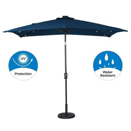 Sun Ray - 9'x7' Rectangular Solar Lighted Umbrella - Royal Blue
