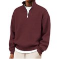 thumbnail image 4 of FRSASU Men's Quarter Zip Sweaters Polo Zip Up Pullover Waffle Knit Mock Neck Turtleneck Sweatshirt Wine, 4 of 7