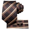thumbnail image 5 of Hi-Tie Men Brown Plaid Ties and Pocket Square Sets Silk Business Checkered Necktie with Handkerchief Cufflinks Formal Wedding, 5 of 7