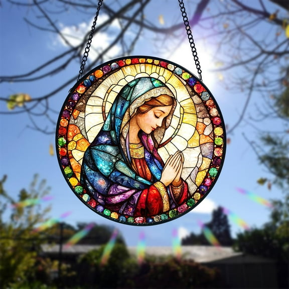 Virgin Mary Stained Glass Suncatcher, Christian Window Hanging, Catholic Home Decor, Mother of God Ornament, Religious Gift for Faith Home
