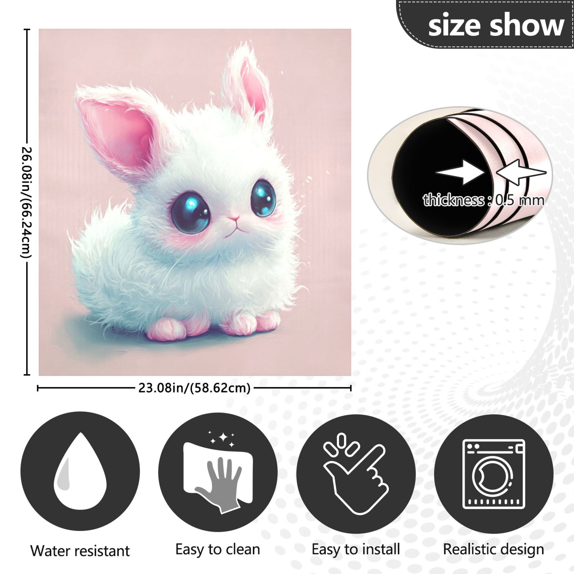 Dishwasher Magnetic Sticker 23x26 Inch Refrigerator Magnetic Sticker Washing Machine Magnetic Sticker Kitchen Panel Magnetic Sticker Home Decor Cute Pink Eared Bunny