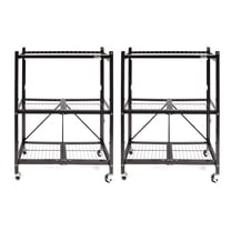 Origami 2-Pack Multipurpose Foldable 3-Tier Shelf Storage Racks, R3, Black