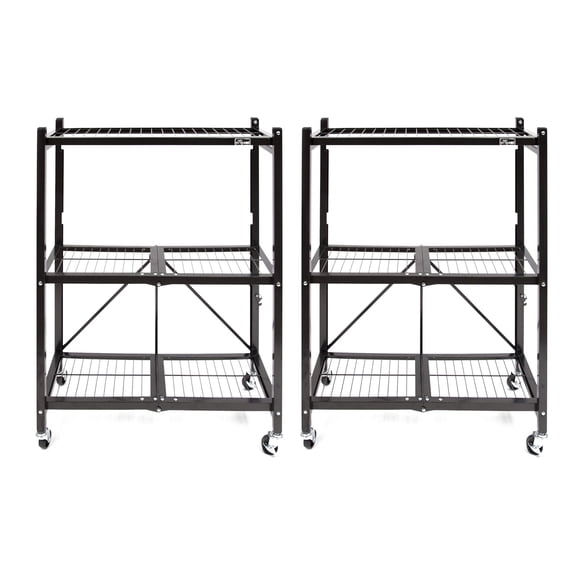 Origami 2-Pack Multipurpose Foldable 3-Tier Shelf Storage Racks, R3, Black