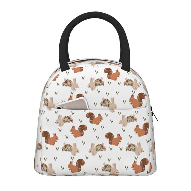 Fotbe Rabbit And Squirrel Bolsa de Almuerzo con Estampado, Lonchera Aislada, Contenedor de Comida Reutilizable Tipo Cooler a Prueba de Fugas