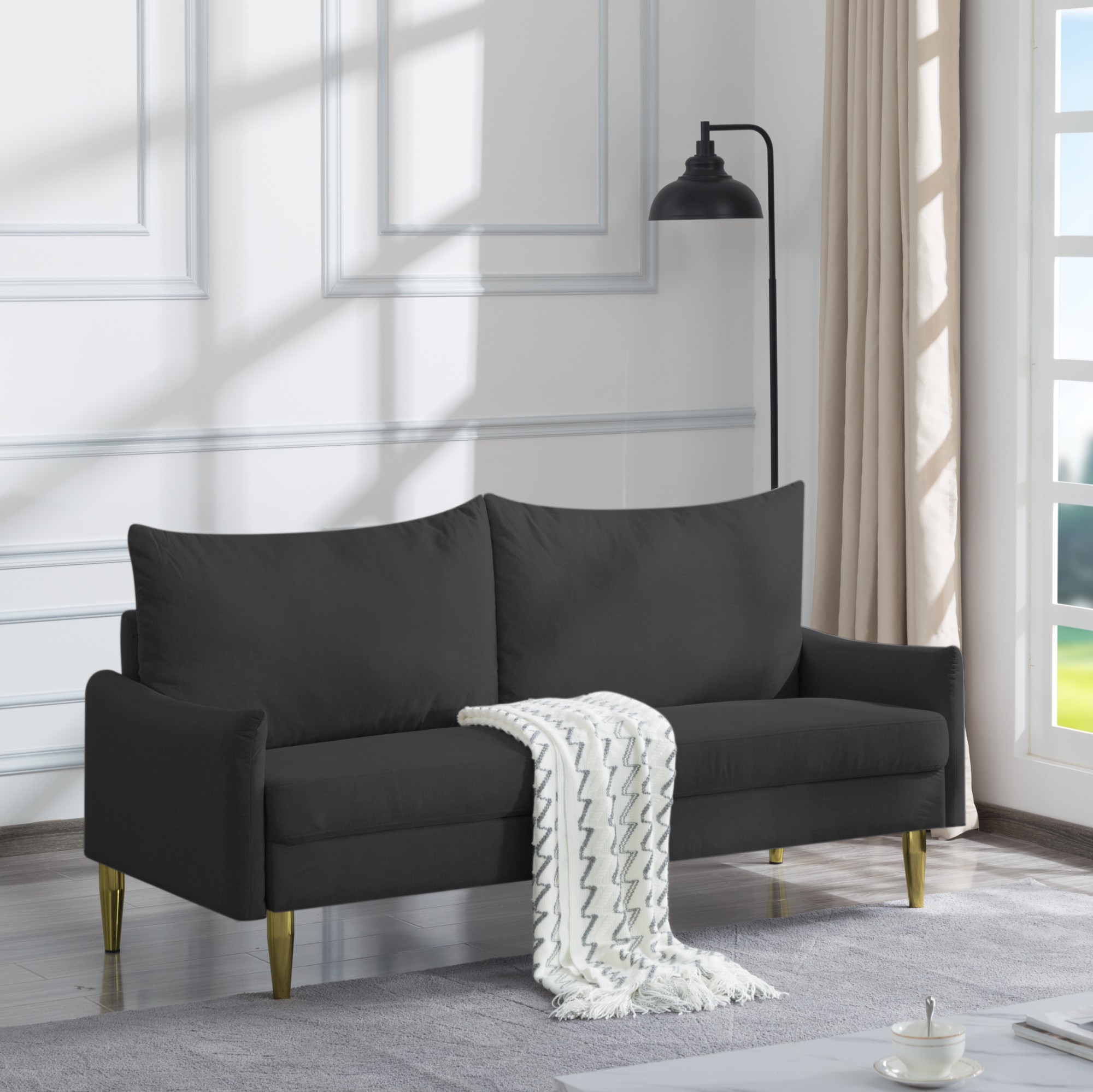 Gewnee 66.9-inch Modern Style Sofa - with Removable and Washable Back Cushion Covers / Gold Tapered Metal Legs. Suitable for Living Rooms / Bedrooms