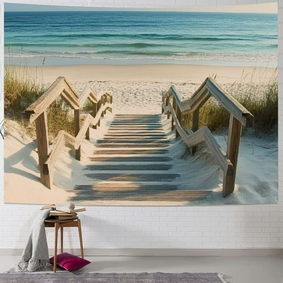 BCIIG Stairs Beach Ocean Tapestry Wall Hanging Unique Style Graphic Tapestries Home Wall Decor Art for Living Room Bedroom Apartment Farmhouse Dorm Wall Art Tapestry 40x30inch