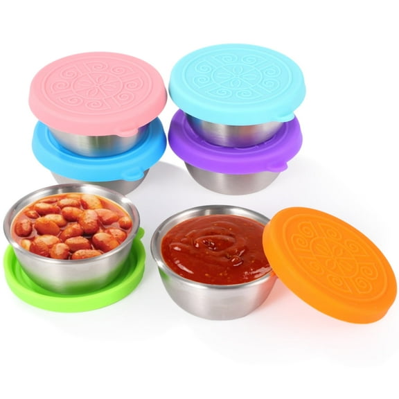 12 Pcs 1.7 oz/50ml Salad Dressing Condiment Containers with Silicone Lids, Reusable Stainless steel Leakproof Dipping Sauce Cups for Kitchen Picnic Travel