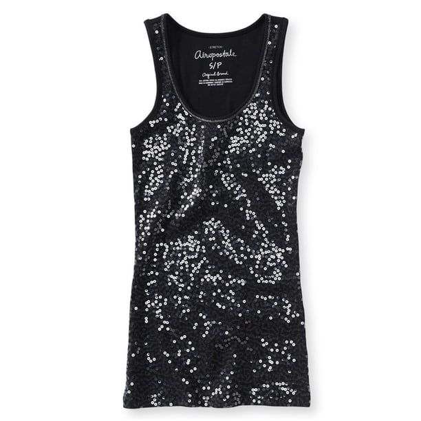 Camiseta sin mangas de lentejuelas Aeropostale para mujer, negro, grande Aeropostale Camiseta sin mangas