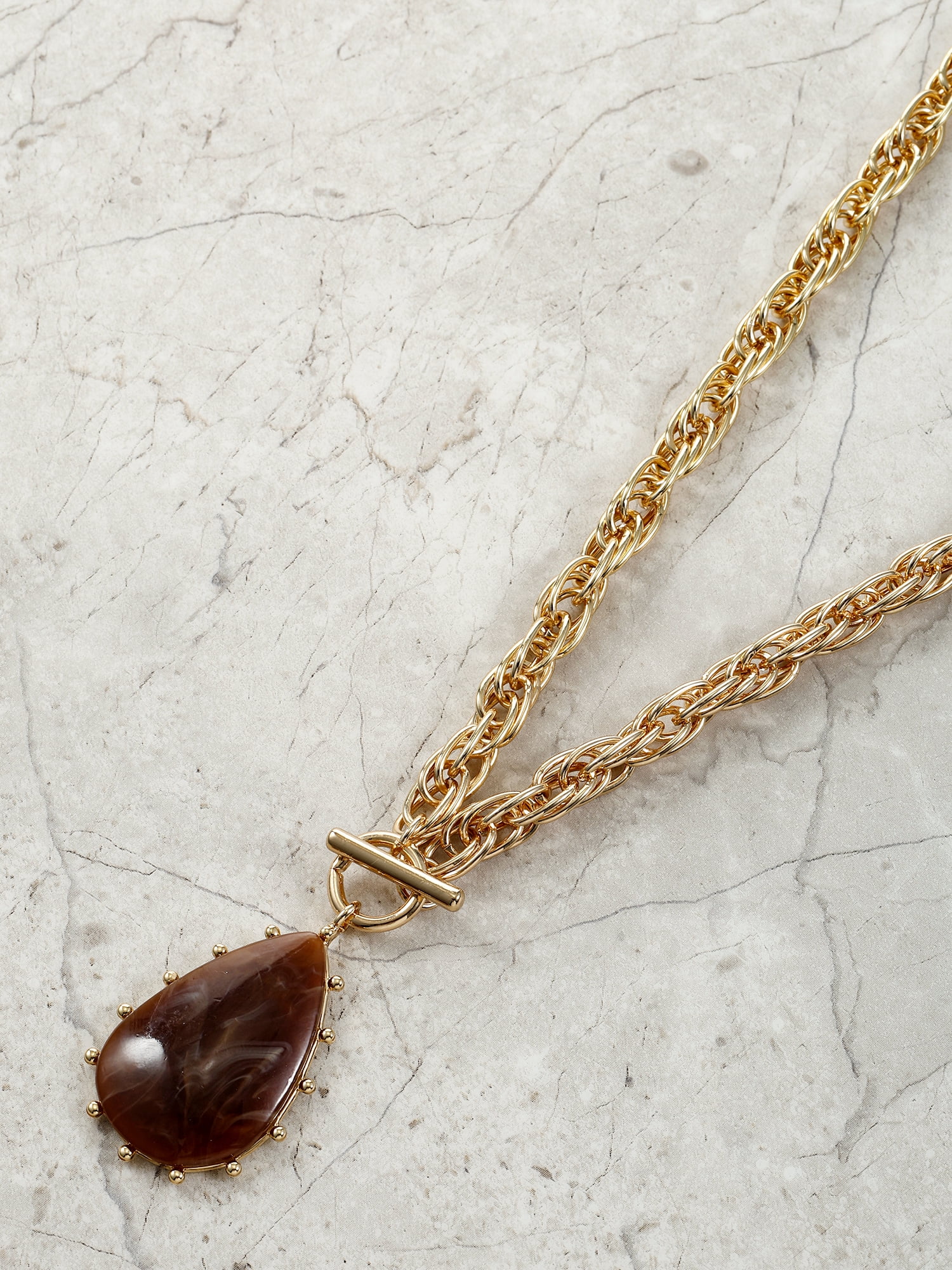 Time and Tru Goldtone Pendant Necklace, Brown, 1 Piece
