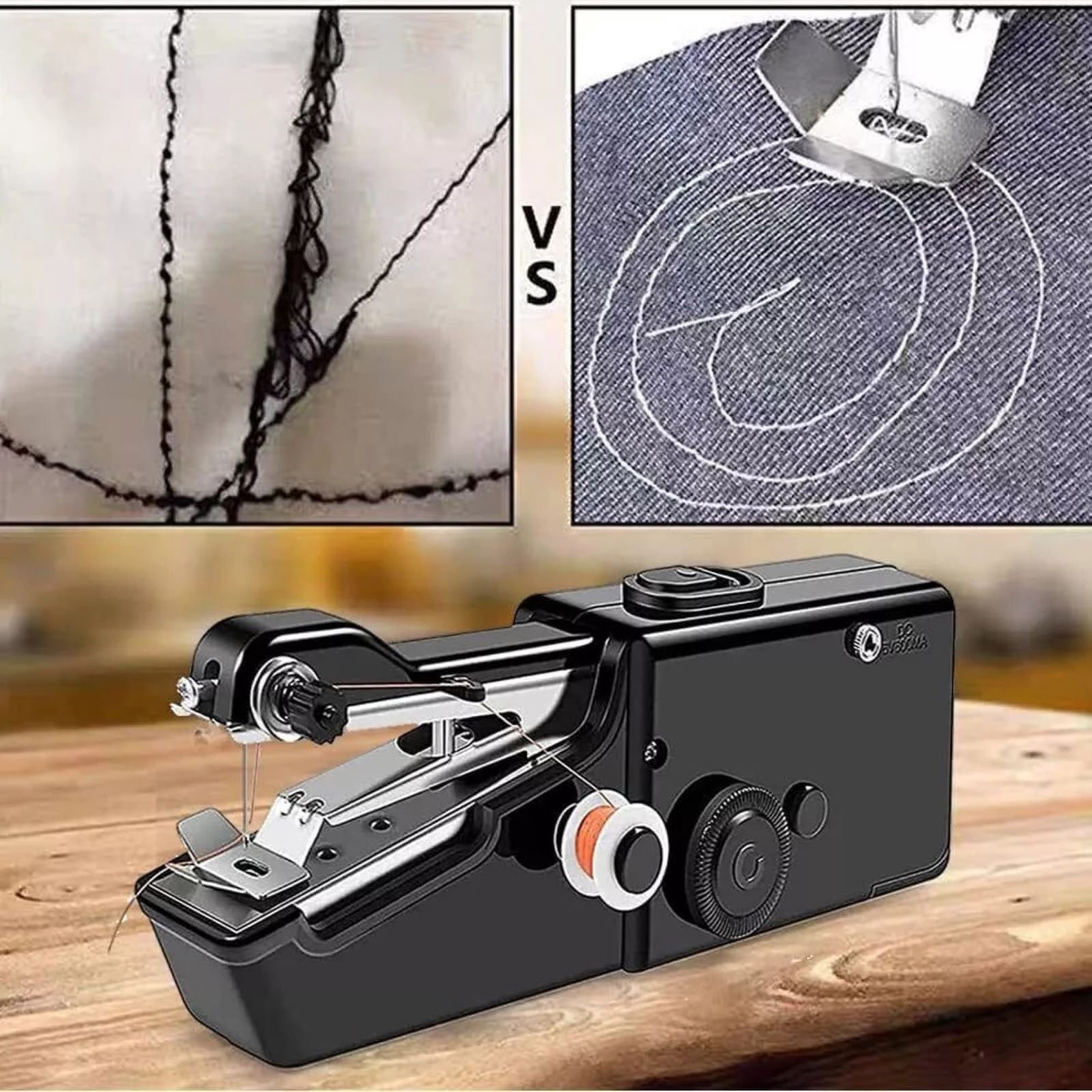 GUYUTING Black Sewing Machine Portable Metal & Plastic Dual Speed Fabrics up to 1.8mm Complete Kit Thread Pins Scissors USB