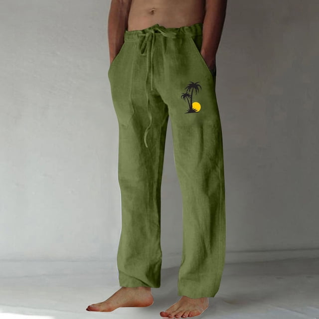 Puntoco Pantalones casuales largos para hombre, pantalones casuales con estampado de moda para hombre, cintura elástica con bolsillos, pantalones deportivos