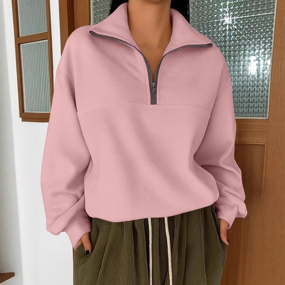 gbyLJF Women's Half Zip Sweatshirts Solid Color Long Sleeve Hoodie Casual Loose Hoodless Pullover Sweaters Winter Tops Blouse