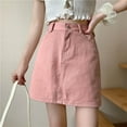 thumbnail image 4 of MIXUE Skirts For Women Summer Solid Color High Waist A Line Casual Mini Denim Skirt Daily-Wear,Pink,XXXXL, 4 of 5
