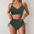 thumbnail image 4 of MIXUE Swim Suits for Women Solid Color High Waisted Bikini Sets for Women Drawstring Crisscross Tie Back Swimwears Bathing Suits,Green,L, 4 of 6
