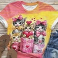 thumbnail image 5 of Women's Plus Size Valentine's Day T-Shirt Cute Cat Printed Short Sleeve Graphic Tee Festive Casual Top,M,A, 5 of 5