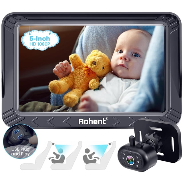 Cámara de coche para bebés Rohent USB HD 1080P de 5 pulgadas con visión nocturna