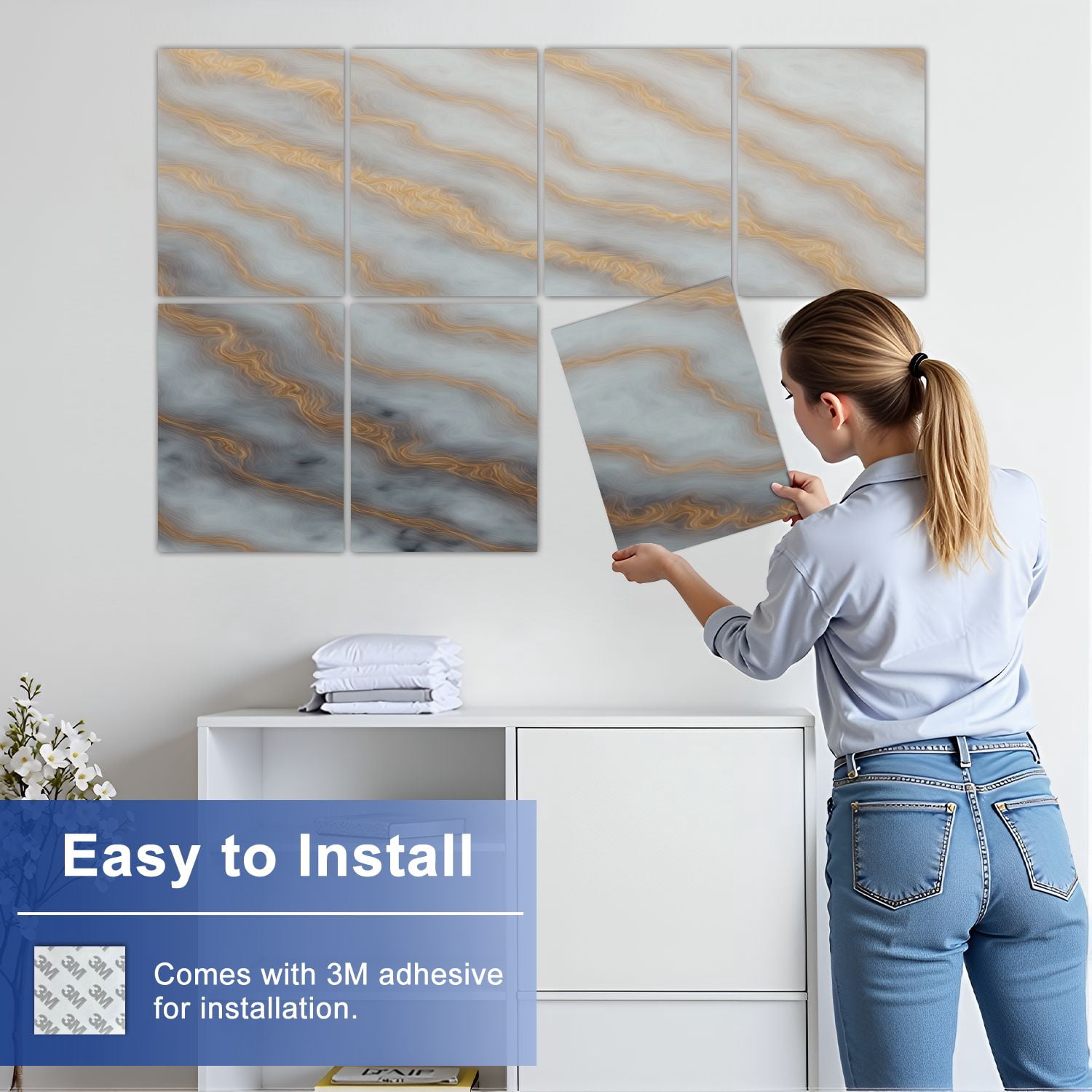 Modern Marble 8 Pack Art Acoustic Panels Sound Absorbing brown umber almond bronze buff beige taupe random marble Decorative Soundproof Wall Panels Self Adhesive for Nursery Game Room Bedroom 48"x32"
