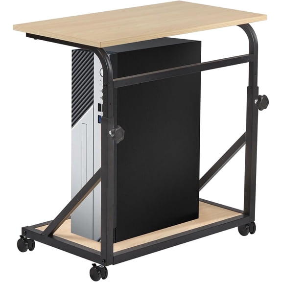 Computer Tower Stand, 2-Tier CPU Stand with Lockable Wheels, Adjustable Height PC Stand for Floor, Mobile PC Laptop Standing Table for Home Office (White Maple)