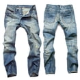 thumbnail image 5 of WREESH Men's Ripped Jeans Slim Fitting Destroyed Denim Pants Casual Cotton Straight Trousers Jeans Pants Full Length Pants Light Blue, 5 of 5