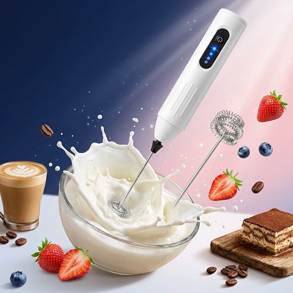 Rechargeable Milk Frother Handheld, USB-C Coffee Foam Maker with Stainless Steel Whisk ＆ 3 Speeds, Coffee Frother Electric Hand Drink Mixer Stirrer for Matcha, Powder Drink, Frappe, Xmas Gift (White)