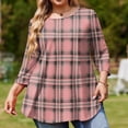 thumbnail image 4 of TQWQT Plus Size Women's Plaid 3/4 Sleeve Tunic - Stretchy Breathable Material, High-Low Hem, Relaxed Blouse for Leggings/Work 2XL, 4 of 5