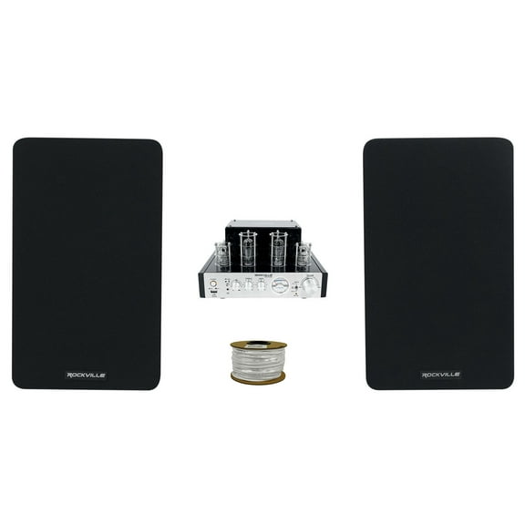 Rockville BluTube Tube Amplifier w/ Bluetooth (2) 5.25" Black Bookshelf Speakers